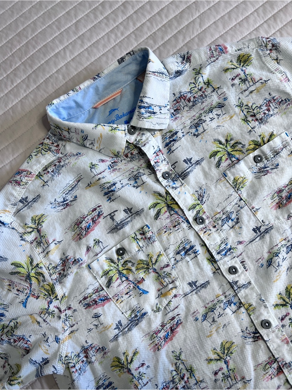 Tommy Bahama Men’s XL Tropical Coastal Print Cotton Button Up Shirt resort wear